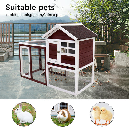 Deluxe Wooden Chicken Coop Hen House Rabbit Wood Hutch Poultry Cage Habitat - Wine Red & White: Spacious and Durable Shelter for Your Poultry and Rabbits