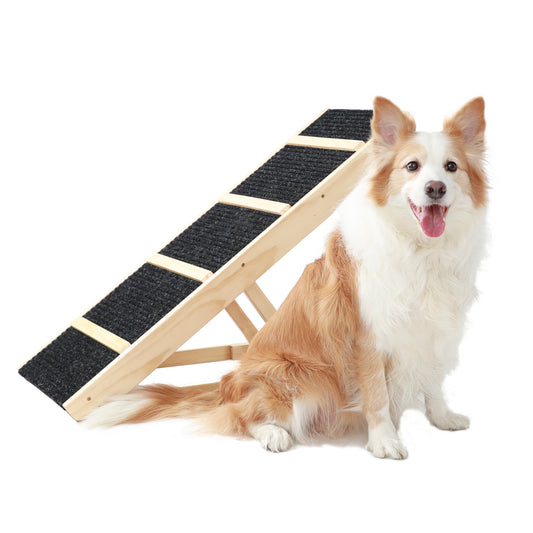 Tall Adjustable Pet Ramp | Folding Wooden Dog Cat Ramp | Non-Slip Paw Traction | Car SUV Bed Couch | Adjustable Height 9.3" to 24" | Portable | Size Options