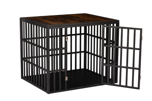 NEW Heavy Duty Dog Crate Furniture for Large Dogs - Wood & Steel Design, Indoor & Outdoor Pet Kennel, 38x30x32 inch Pet Playpen with Cover, Metal Dog Fence Crate - Black