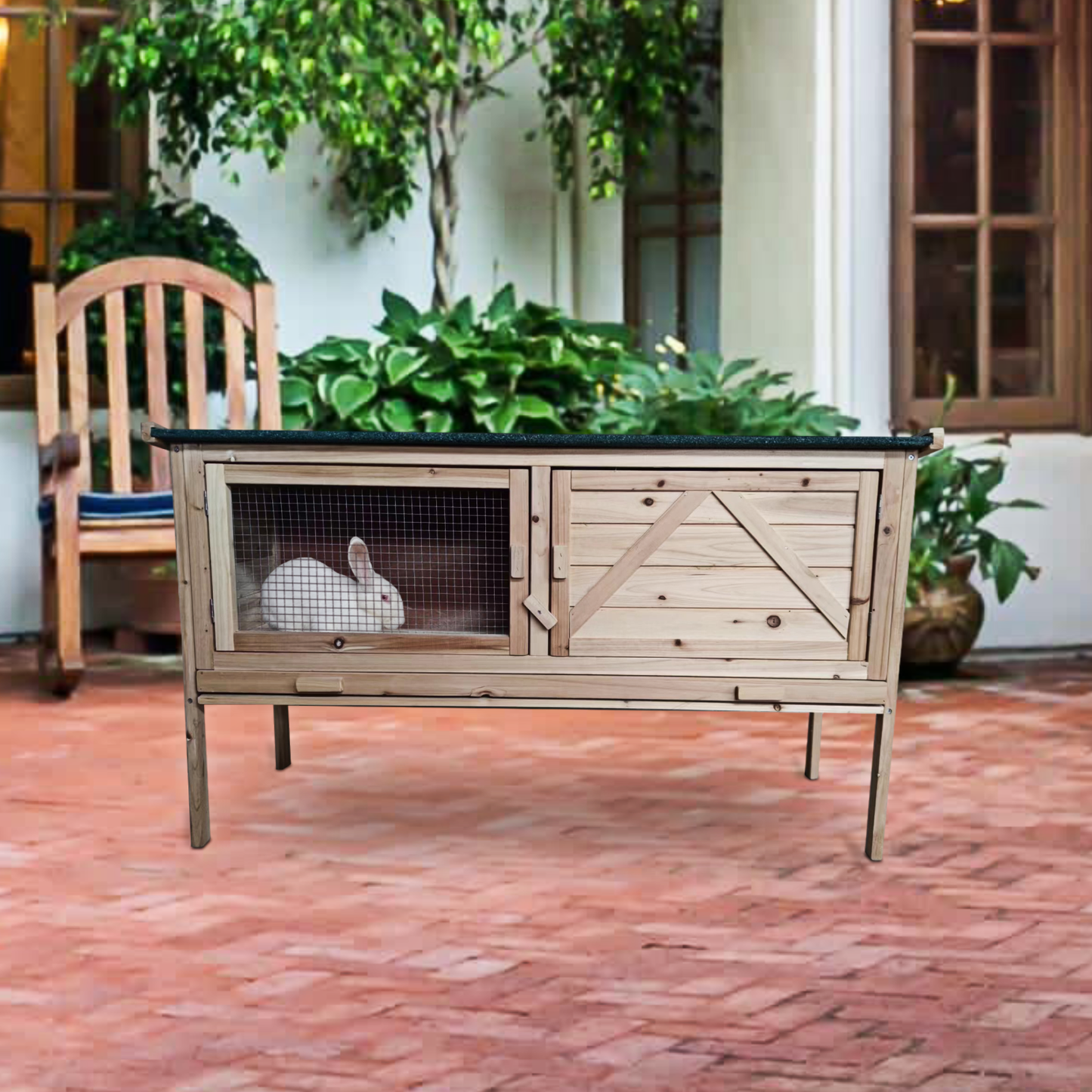 Outdoor Wooden Rabbit Hutch with Open-Up Roof - Guinea Pig Hutch | Bunny Cage with Pull-Out Tray | Size & Color Options Available