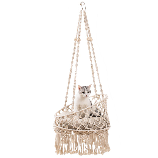 Macrame Cat Hammock: Indoor Hanging Bed Swing for Sleeping - Boho Style, Various Colors