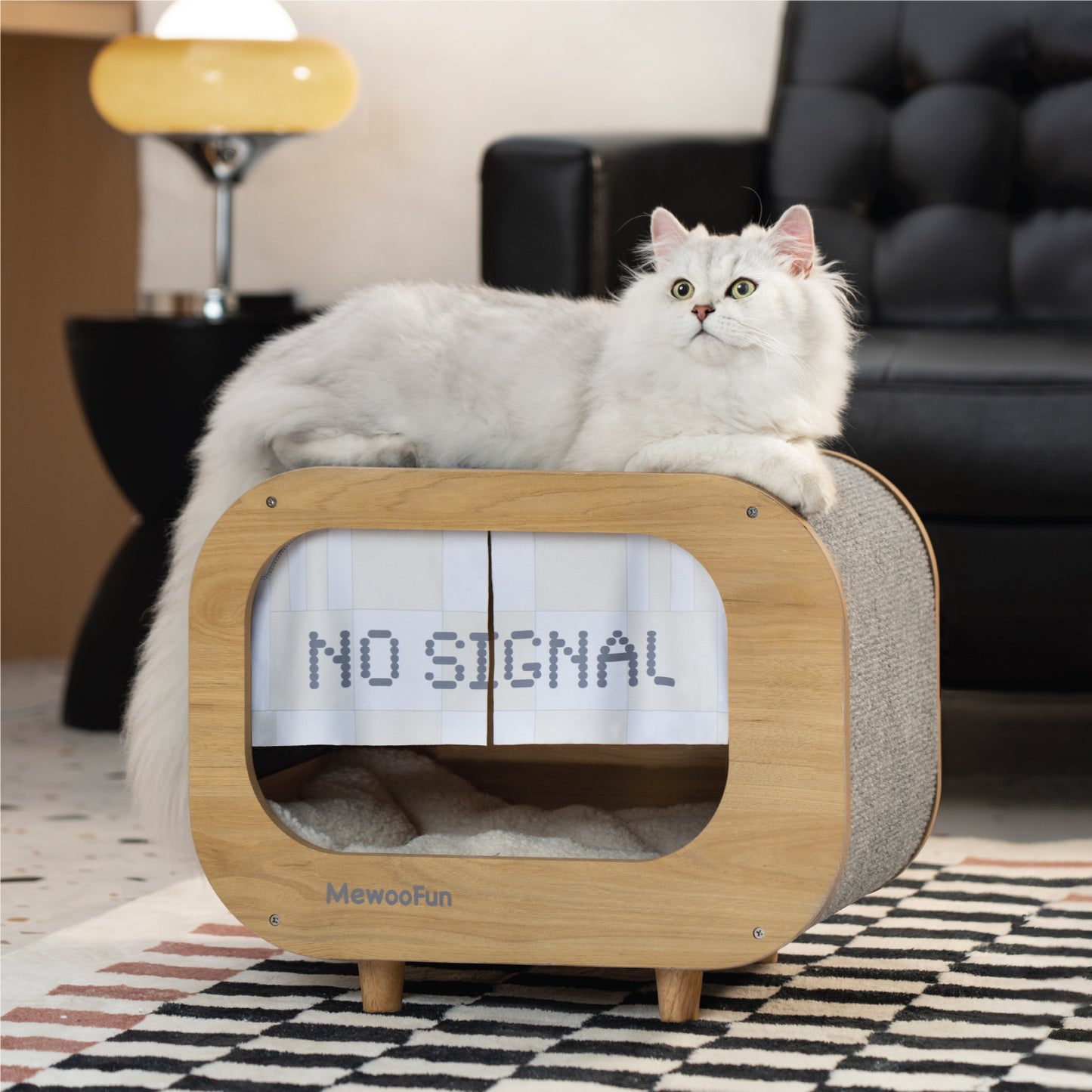 Classic Wooden TV-Shaped Cat Bed with Cushion, Grey - Comfy & Stylish Cat House for Restful Sleep