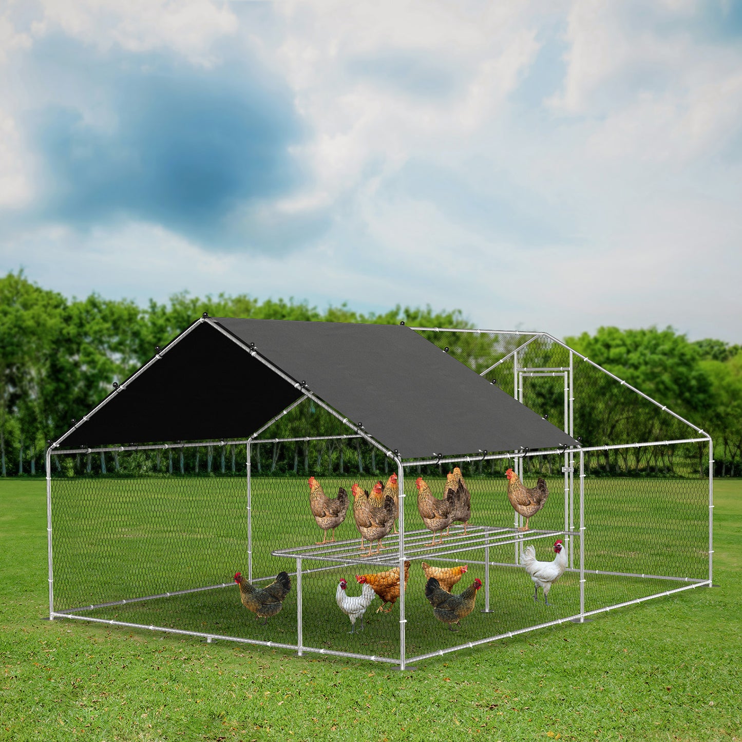 Large Metal Walk-In Chicken Coop with Galvanized Wire - Outdoor, Backyard, Farm - Waterproof, UV Protection - 9.8'W x 13.1'L x 6.6'H