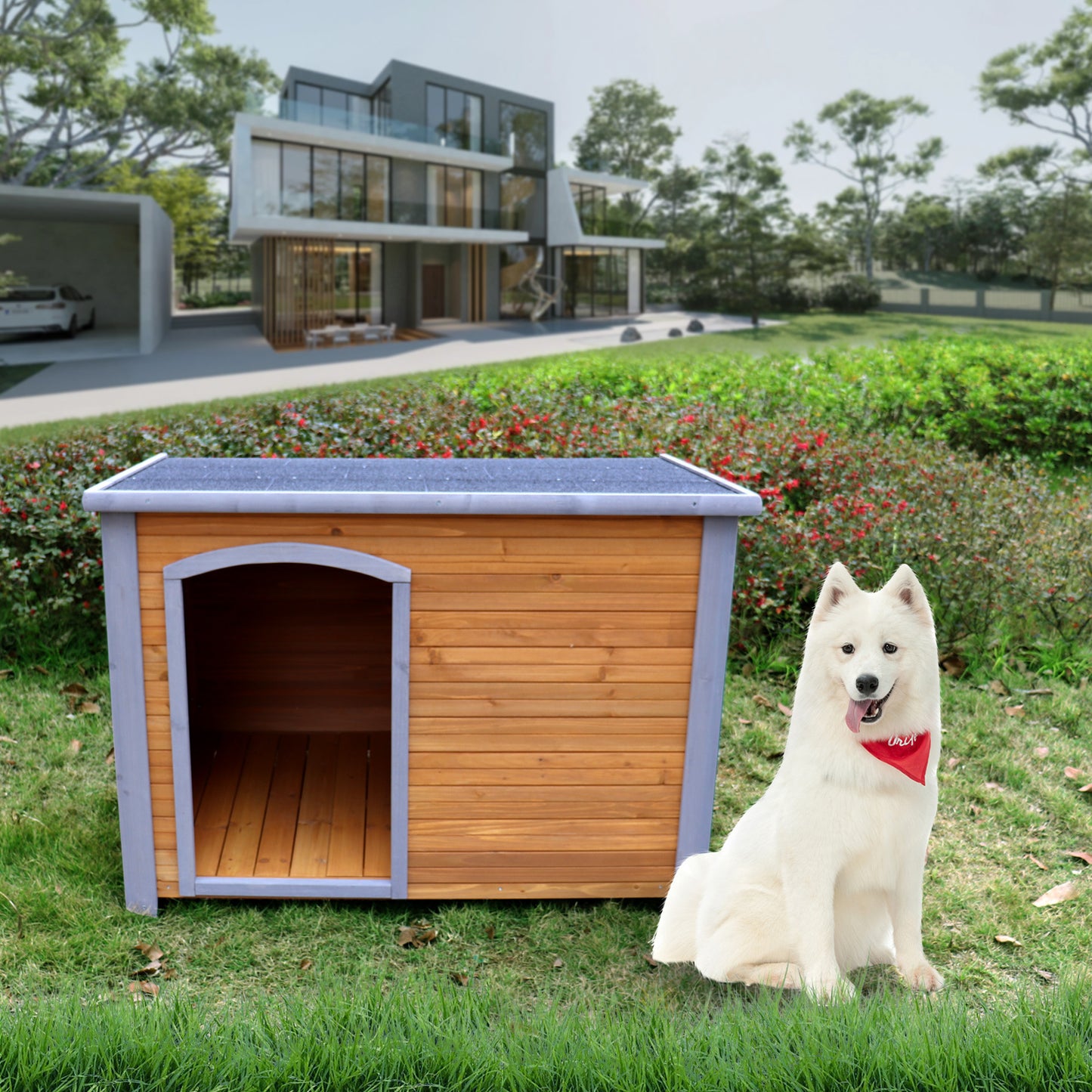 Dog House Outdoor & Indoor Heated Wooden Kennel for Winter with Raised Feet - Weatherproof, Ideal for Large Dogs (Color & Size Options Available)