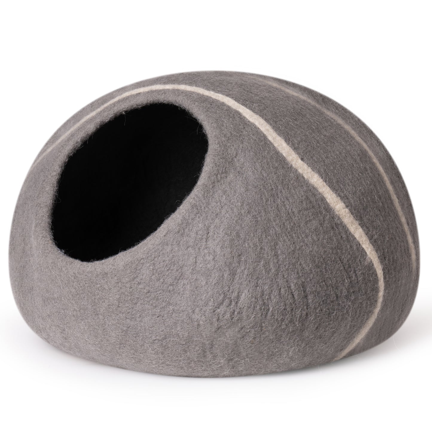 Handmade Wool Cat Cave Bed with Mouse Toy - Cozy, Natural, Large, Grey