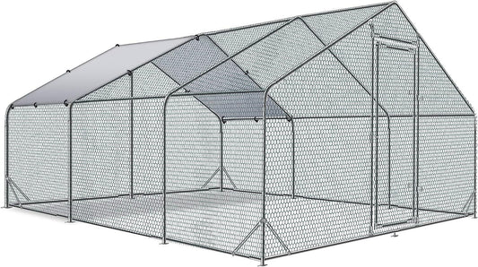 Large Metal Chicken Coop Walk-in Poultry Cage with Waterproof Cover (9.8' L x 19.7' W x 6.4' H)