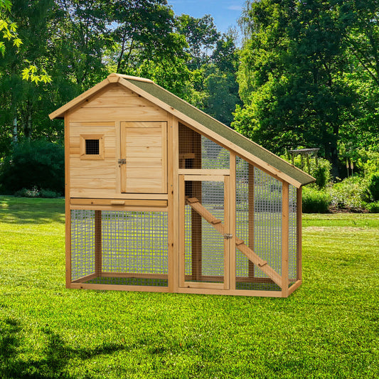 55" 2-Tier Wooden Rabbit Hutch Bunny Cage with Ramp, Waterproof Roof, Removable Tray & Outdoor Run - Small Animal House, Size L