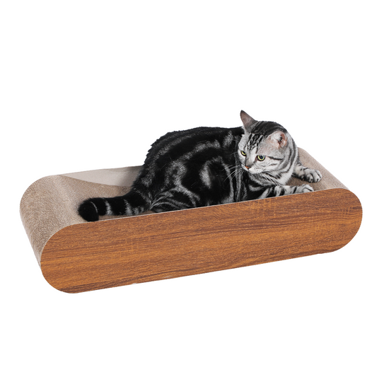 Fluffydream Cat Scratcher: Cardboard Lounge Bed, Bone Design, Recyclable Corrugated Pad, Stable & Durable. Furniture Protector, Reversible. Wood.