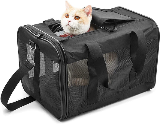 "Soft Sided Pet Travel Carrier for Cats, Small Dogs, Kittens or Puppies | Collapsible, Durable | Airline Approved | Travel Friendly | Safely Carry Your Pet Comfortably | ScratchMe | (Color/Size Options)"