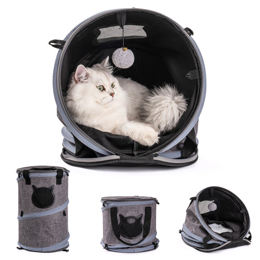 3 in 1 Cat Bed: Foldable Tunnel Pet Carrier Bag with Plush Balls - Ideal for Indoor Cats & Puppies - Travel-friendly, Toy Cat Bed - Multiple Colors & Sizes Available