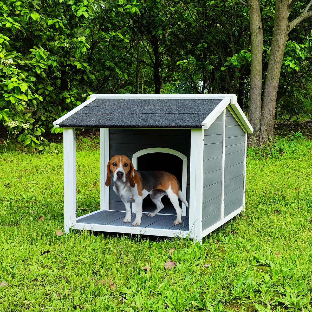 Large Outdoor Wooden Dog House: Waterproof, Windproof Kennel with Porch Deck - Provides Warmth, Comfort, and Shelter for Your Dog