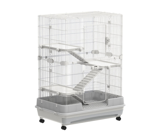 4-Tier 32" Small Animal Metal Cage | Height Adjustable, Lockable Top-Openings | Removable for Rabbit Chinchilla Ferret Bunny Guinea Pig | Suitable for Hamsters | Grey