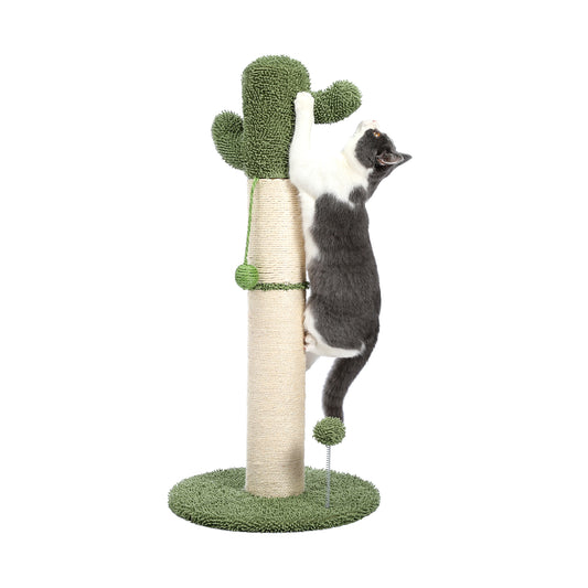 Large Cactus Cat Scratching Post with Natural Sisal Ropes, White - Ideal Cat Scratcher for Cats and Kittens, Sturdy and Durable Design