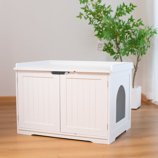 30" Hidden Litter Box Cabinet for Cats - Large White Indoor Pet Furniture, Side Table, Bedside Box, Toilet