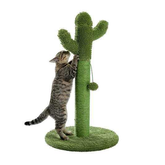 Cactus Cat Scratching Post with Natural Sisal Ropes, Interactive Ball, Green Cat Scratcher for Cats and Kittens