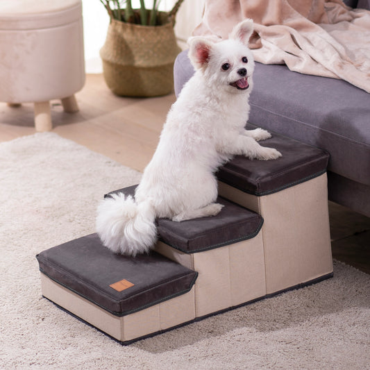 3-Tier Foldable Dog Stairs for Small to Medium Dogs - Pet Steps with Ladder Storage for Bed, Sofa, Couch - Convenient and Versatile Stepper with Foldable Design - Available in Various Sizes and Colors