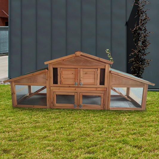 Garden Backyard 2-Layer Wooden Outdoor Rabbit Hutch Chicken Coop, Doors, Tray, Asphalt Roof - Large Size