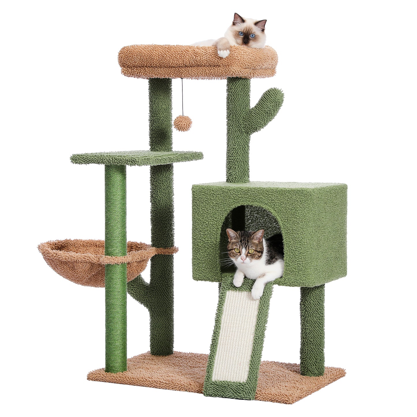 41" Cactus Cat Tower with Scratching Post, Condo, Perch & Hammock - Multi-Level Indoor Cat Play House