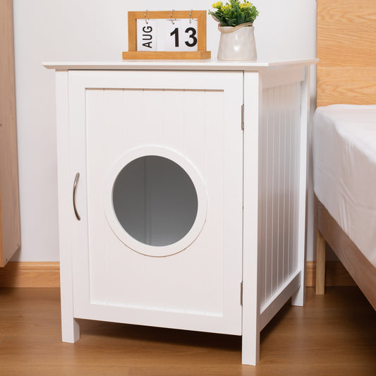 Litter Box Shell: Hidden Furniture Cabinet, Indoor Cat Room Side Table, Large Pet Box Bedside Table, Indoor Kennel (White)