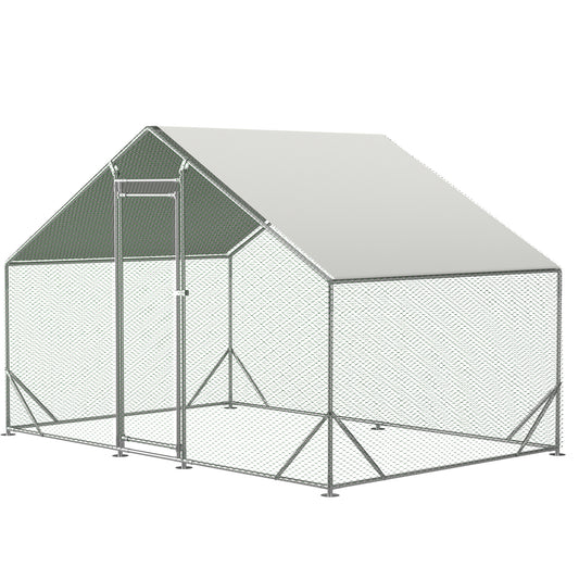 Large Metal Chicken Coop with Walk-in Chicken Run, Galvanized Wire Poultry Hen Pen Cage - Waterproof & Anti-Ultraviolet Cover - 10' L x 6.6' W x 6.56' H