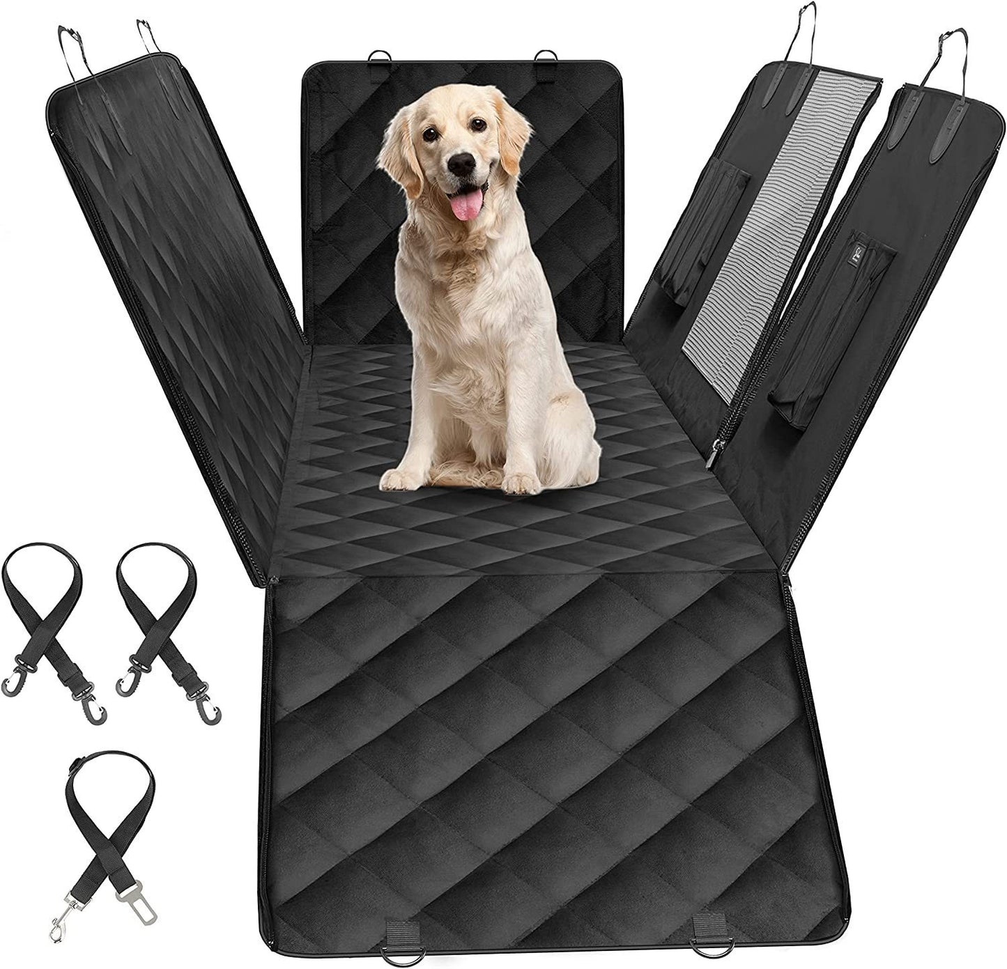 Simple Deluxe Dog Car Seat Cover: 100% Waterproof, Scratchproof, Nonslip Pet Seat Protector with Mesh Window - Ideal for Cars, Trucks, SUVs - Standard Size