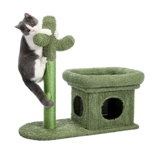 Cat Tree with Cactus Scratching Posts, Creative Design, Stylish & Spacious Cat House, 27.6" Height, Green