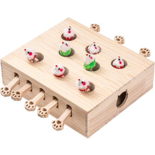 Interactive Whack-a-mole Solid Wood Cat Toy for Endless Fun, Stimulating Exercise, and Mental Stimulation - Suitable for Cats of All Sizes, Natural Wood Color