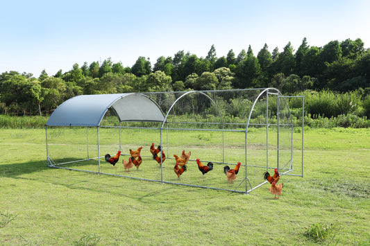 Large Metal Chicken Coop Upgrade, Steel Wire Net, Oxford Cloth Waterproof UV Protection, Outdoor House 9.2'W x 18.7'L x 6.5'H