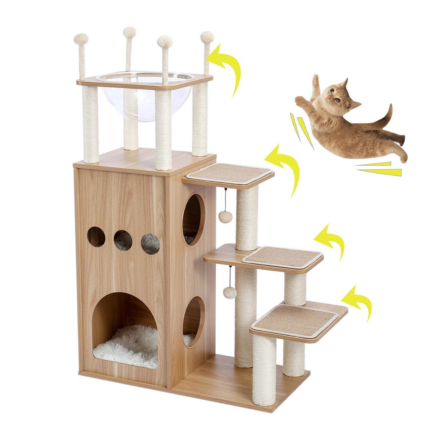 Cat Tree Modern Cat Tower with Fully Sisal Covering Scratching Posts, Deluxe Condos, Large Space Capsule Nest - Ultimate Feline Play and Rest Haven