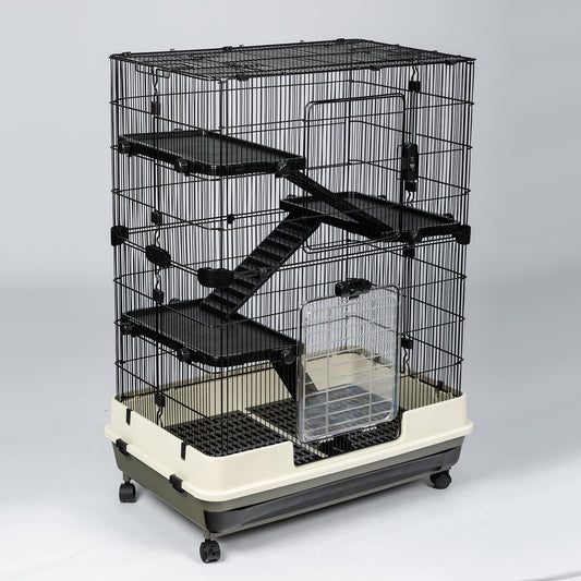 4-Tier 32" Small Animal Metal Cage, Height Adjustable with Lockable Top-Openings, Removable for Rabbit Chinchilla Ferret Bunny Guinea Pig, Black