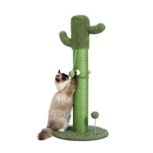 Large Cactus Cat Scratching Post with Natural Sisal Ropes - Green Cat Scratcher for Cats and Kittens | Durable and Stylish | Promotes Healthy Scratching Habits | Space-Saving Design | 220 Letters