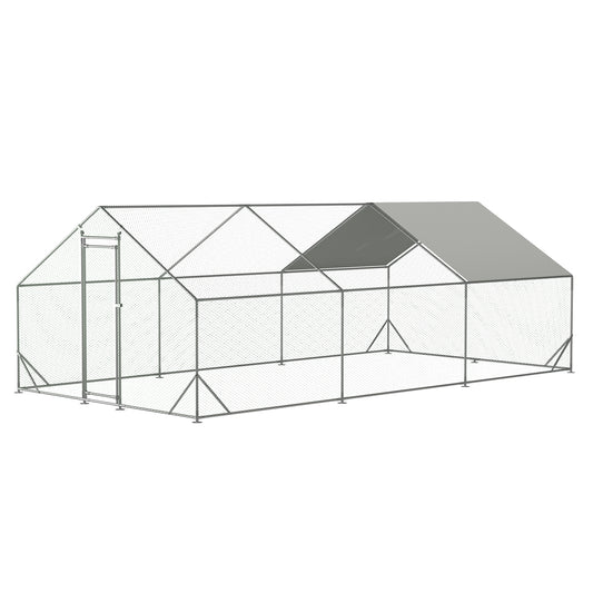 Large Metal Chicken Coop with Walk-in Chicken Run - Spacious Galvanized Wire Poultry Hen Pen Cage, Rabbits Duck Cages - Waterproof & Anti-Ultraviolet Cover - 10' L x 20' W x 6.56' H - Outdoor Use