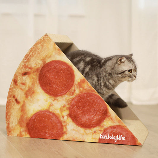 Tinklylife Cat Condo Scratcher Post Cardboard: Pizza Shape Cat Scratching House Bed Furniture Protector in Delicious Style