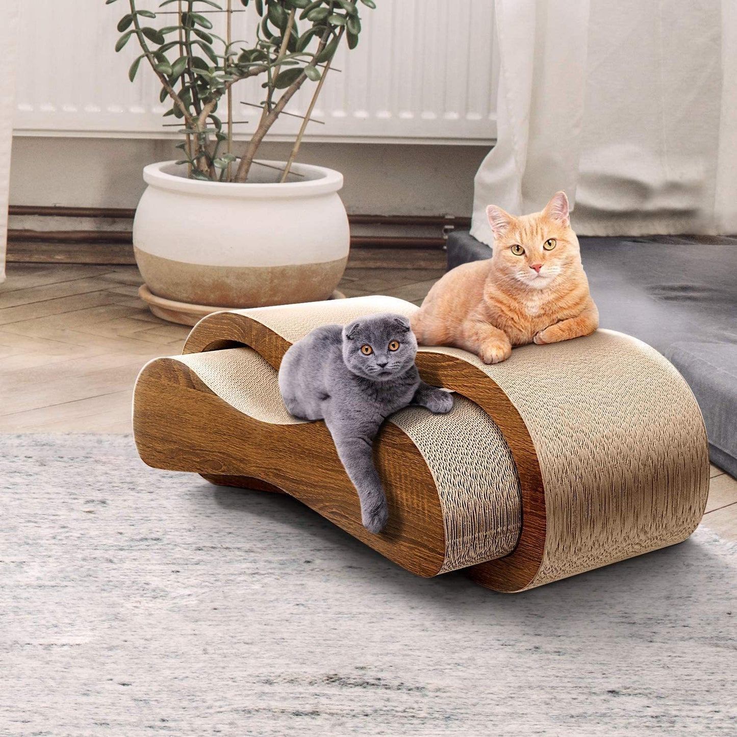 FluffyDream 2 in 1 Cat Scratcher Cardboard Lounge Bed | Durable Board Pads Prevent Furniture Damage | Large Size | Ideal Cat Scratching Post